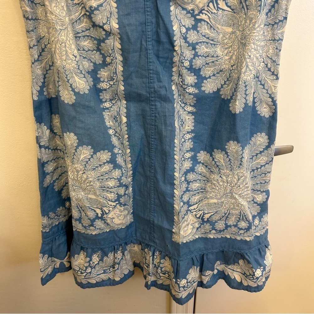 Vintage Free People Paisley Linen Blend Mini Shift Dress Blue White Size 12 - Picture 3 of 11